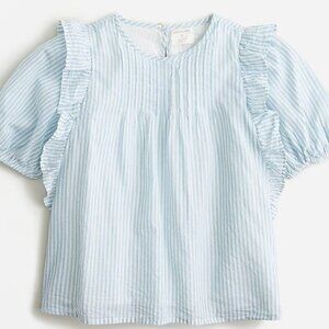 Crewcuts Girls' puff-sleeve ruffle top in Ivory Blue Mist XS (4-5) NWT